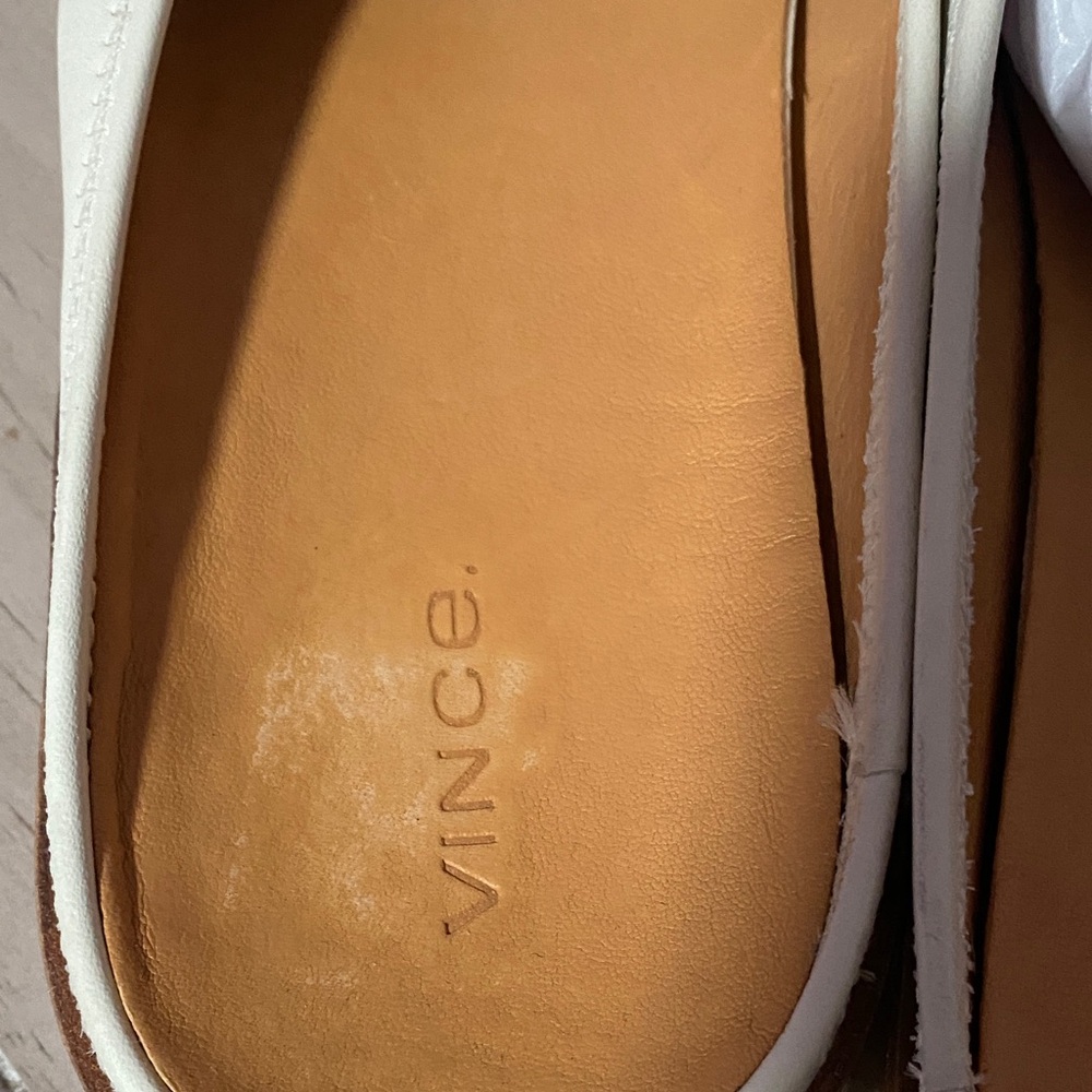 Vince White Leather Slip-On Mules with Tan Insole - Picture 6 of 9